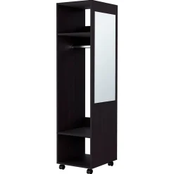Armoire en mélamine Kronospan, trois étagères, tringle à vêtements et miroir inclus, Noir, 160 cm X 40 cm X 48 cm
