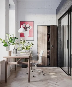 Armoire en métal verrouillable JAN, 900 x 1850 x 400 mm, Eco Design: anthracite/ couleur noyer