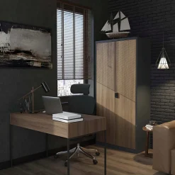 Armoire en métal verrouillable JAN, 900 x 1850 x 400 mm, Eco Design: anthracite/ couleur noyer