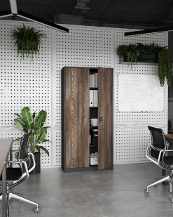 Armoire en métal verrouillable JAN, 900 x 1850 x 400 mm, Eco Design: anthracite/ couleur noyer