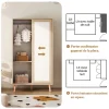 Armoire Enfant - Portes Coulissantes avec Tringle, Meuble de Chambre Pratique - Bois MDF, Blanc et Bois Naturel, 80x46x141,5 cm