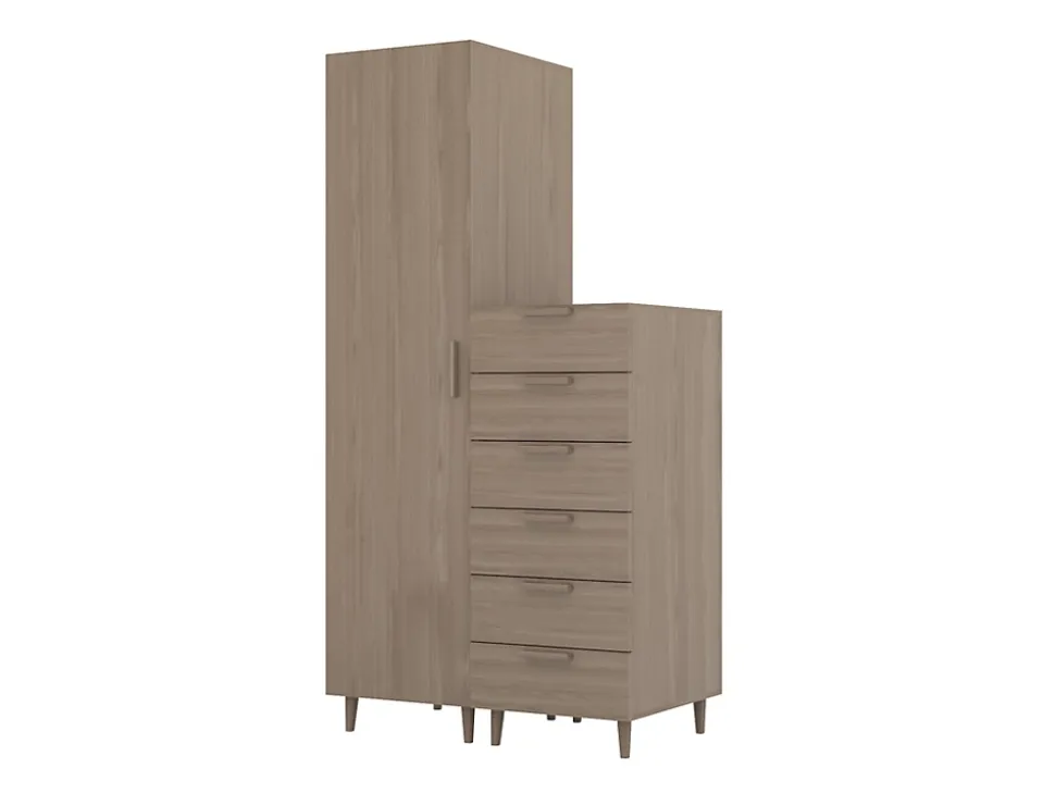 Armoire et commode effet chêne sur pieds 6 tiroirs chambre enfant GoodHome Atomia H. 198,5 x L. 100 x P. 58 cm