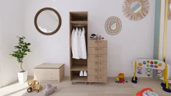 Armoire et commode effet chêne sur pieds 6 tiroirs chambre enfant GoodHome Atomia H. 198,5 x L. 100 x P. 58 cm