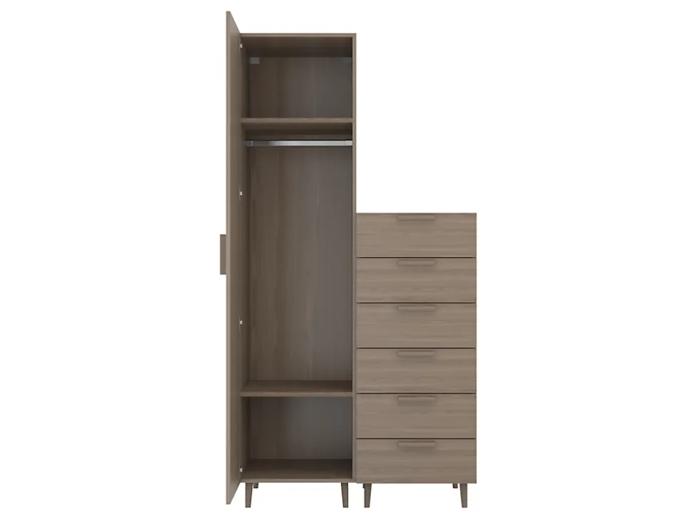 Armoire et commode effet chêne sur pieds 6 tiroirs chambre enfant GoodHome Atomia H. 198,5 x L. 100 x P. 58 cm