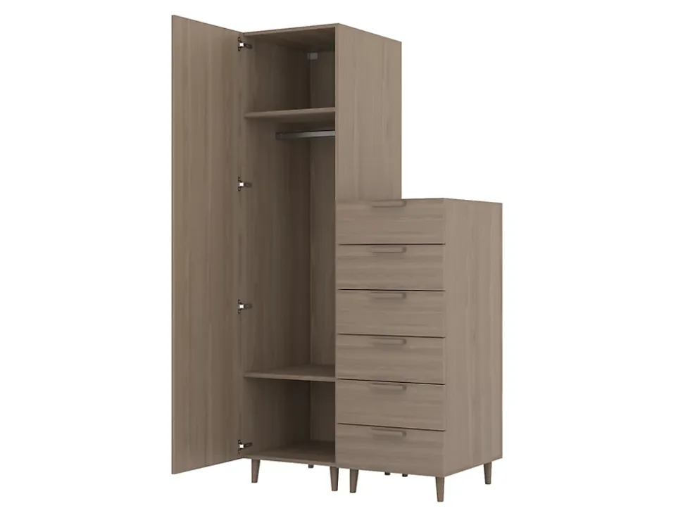 Armoire et commode effet chêne sur pieds 6 tiroirs chambre enfant GoodHome Atomia H. 198,5 x L. 100 x P. 58 cm