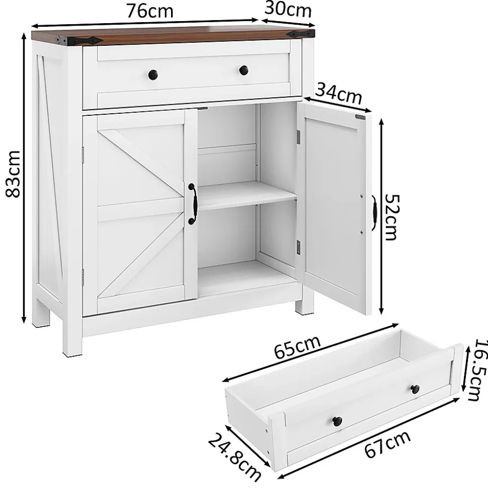 Armoire Fermière - Tiroirs + Étages, Noyer/Blanc, Multifonction