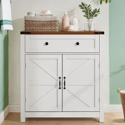 Armoire Fermière - Tiroirs + Étages, Noyer/Blanc, Multifonction