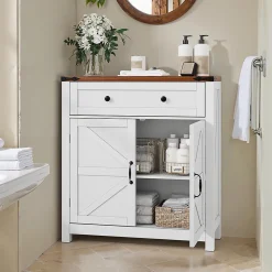 Armoire Fermière - Tiroirs + Étages, Noyer/Blanc, Multifonction