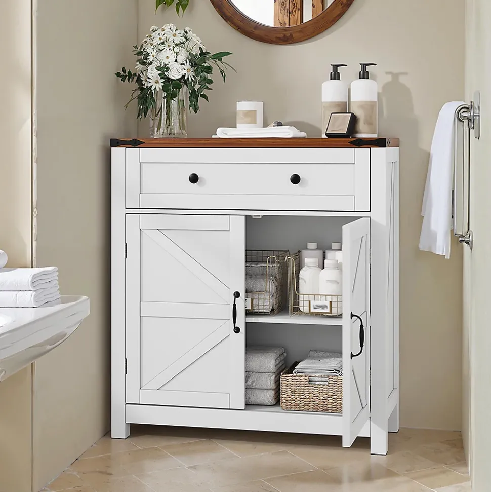 Armoire Fermière - Tiroirs + Étages, Noyer/Blanc, Multifonction