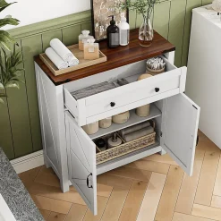 Armoire Fermière - Tiroirs + Étages, Noyer/Blanc, Multifonction