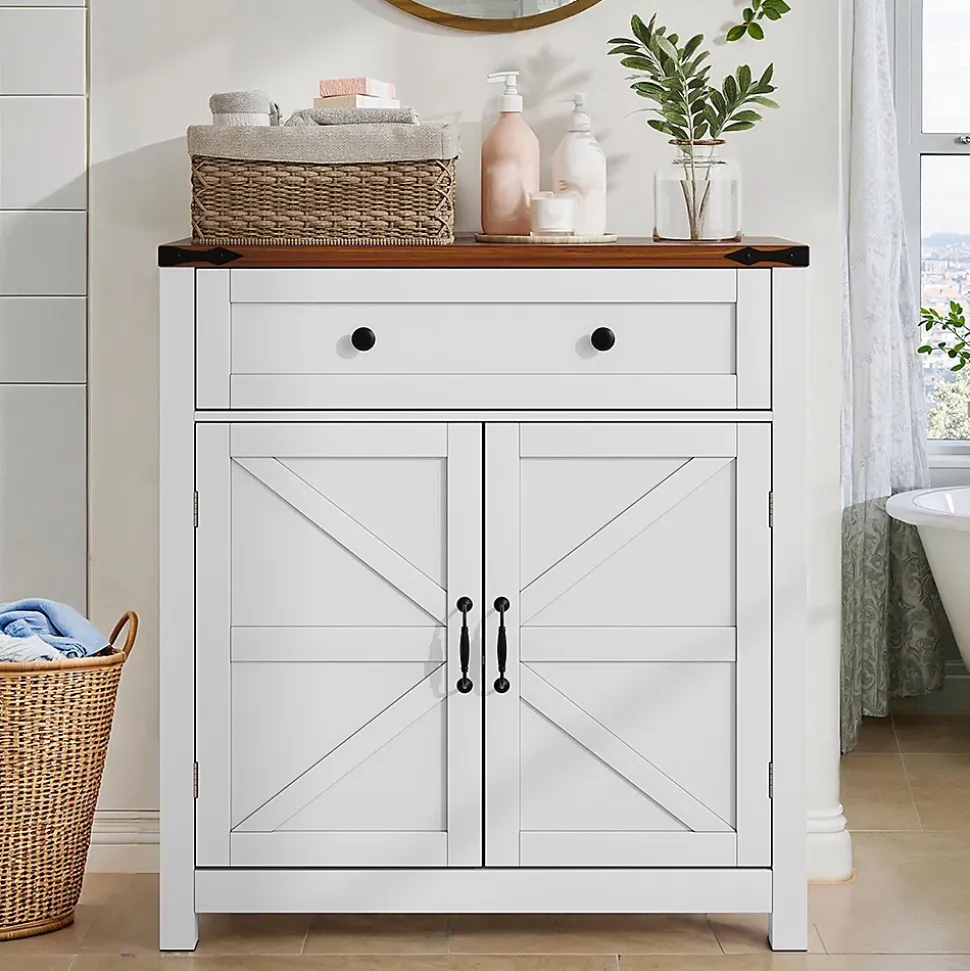 Armoire Fermière - Tiroirs + Étages, Noyer/Blanc, Multifonction