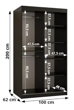 Armoire FLUTES 2 a portes coulissantes H. 200 x L. 100 x P. 62 2 portes