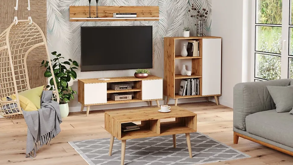 Armoire Fondi chêne artisanat or - blanc, scandinave