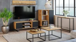 Armoire Fondi chêne artisanat or - noir, style loft