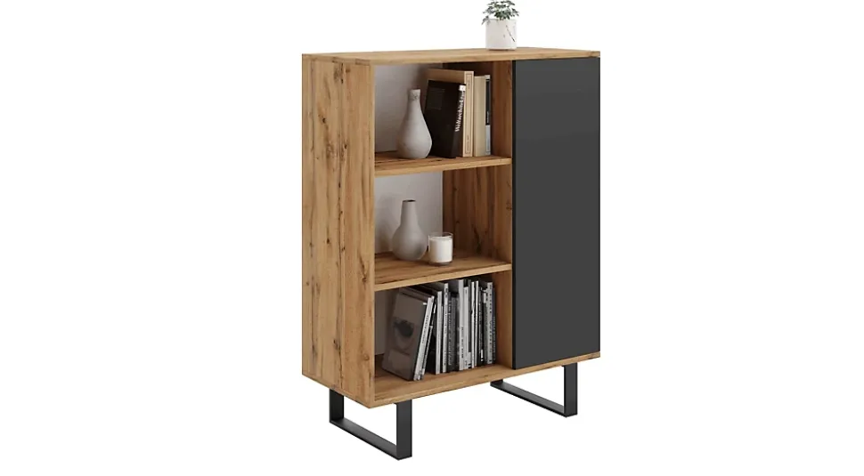 Armoire Fondi chêne artisanat or - noir, style loft