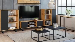 Armoire Fondi chêne artisanat or - noir, style loft