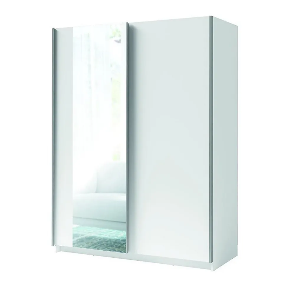 Armoire GOZU 2 portes coulissantes avec miroir - Coloris Blanc - 150 x 198 x 62 cm
