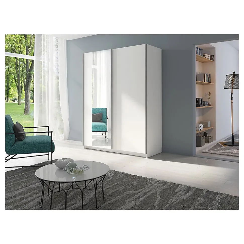 Armoire GOZU 2 portes coulissantes avec miroir - Coloris Blanc - 150 x 198 x 62 cm