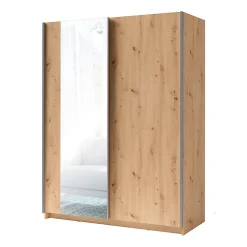 Armoire GOZU 2 portes coulissantes avec miroir - Coloris Chene Artisan - 180 x 198 x 62 cm