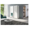 Armoire GOZU 2 portes coulissantes avec miroir - Coloris Blanc - 180 x 198 x 62 cm