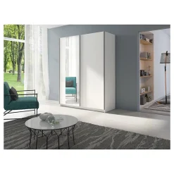 Armoire GOZU 2 portes coulissantes avec miroir - Coloris Blanc - 180 x 198 x 62 cm