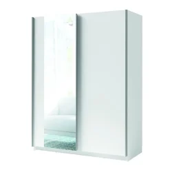 Armoire GOZU 2 portes coulissantes avec miroir - Coloris Blanc - 180 x 198 x 62 cm