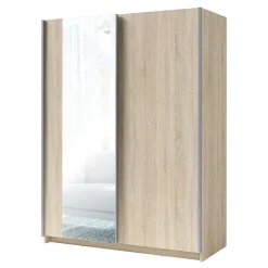 Armoire GOZU 2 portes coulissantes avec miroir - Coloris Chene Sonoma - 180 x 198 x 62 cm