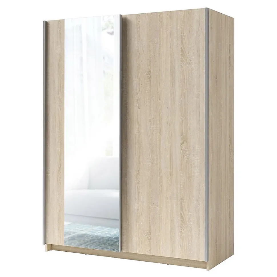 Armoire GOZU 2 portes coulissantes avec miroir - Coloris Chene Sonoma - 180 x 198 x 62 cm