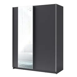 Armoire GOZU 2 portes coulissantes avec miroir - Coloris Gris Graphite - 180 x 198 x 62 cm