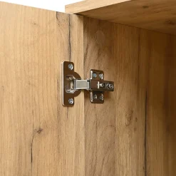 Armoire Haute avec Miroir et 4 Portes, Meuble de Rangement avec Niche Ouverte - Noir et Bois 65x35x190 cm