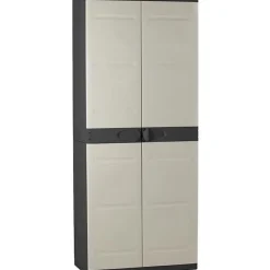 Armoire haute avec étageres - PLASTIKEN - Titanium - 70 x 44 x 176 cm - Beige et Noir