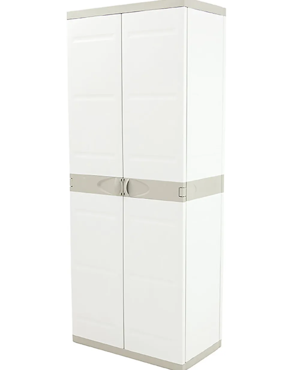 Armoire haute meuble de rangement 2 portes intérieur/extérieur coloris beige - Longueur 70 x Profondeur 41 x Hauteur 176 cm