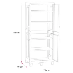 Armoire haute plastique 4 tablettes Major L.49 x H.182 x P.78 cm