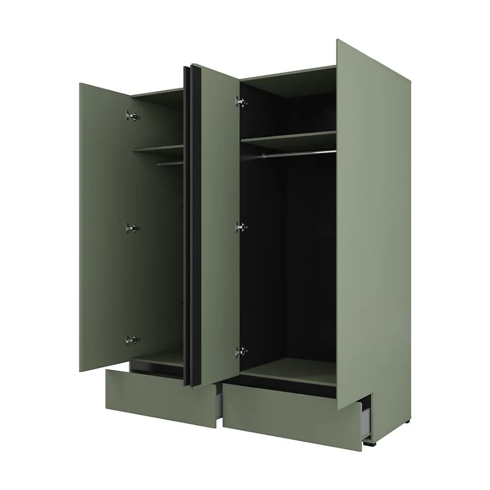 Armoire HAVANA 180 cm 4 portes et 2 tiroirs Coloris vert sauge et noir Design moderne et grande capacité