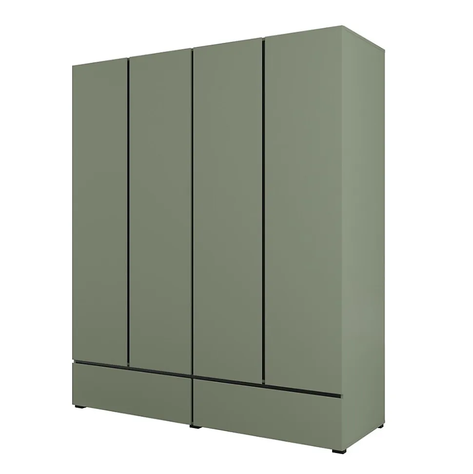 Armoire HAVANA 180 cm 4 portes et 2 tiroirs Coloris vert sauge et noir Design moderne et grande capacité