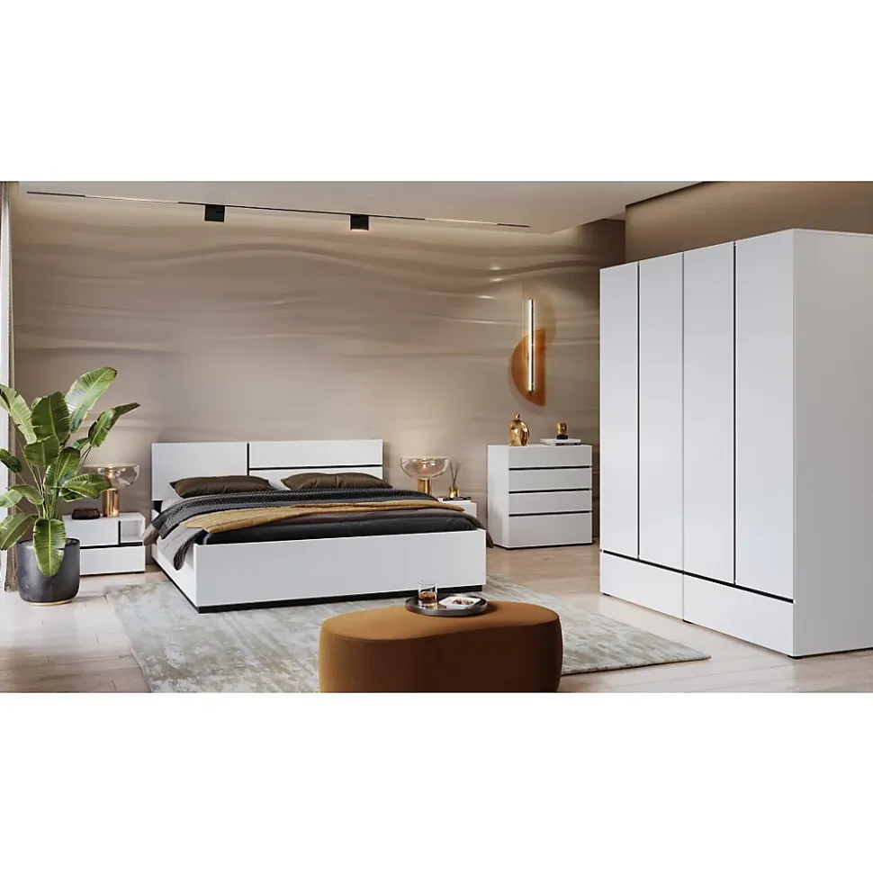 Armoire HAVANA 180 cm 4 portes et 2 tiroirs Coloris blanc et noir Design moderne et grande capacité