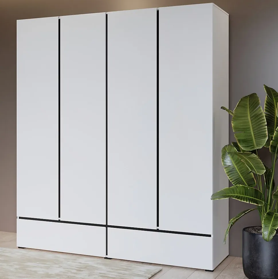 Armoire HAVANA 180 cm 4 portes et 2 tiroirs Coloris blanc et noir Design moderne et grande capacité