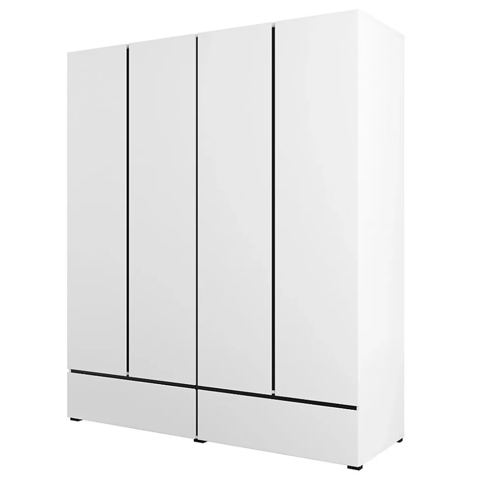 Armoire HAVANA 180 cm 4 portes et 2 tiroirs Coloris blanc et noir Design moderne et grande capacité