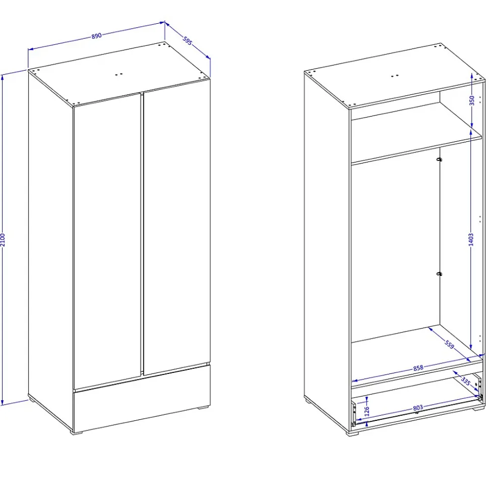 Armoire HAVANA 90 cm 2 portes et 1 tiroir Coloris blanc et noir Design moderne et fonctionnel