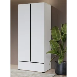 Armoire HAVANA 90 cm 2 portes et 1 tiroir Coloris blanc et noir Design moderne et fonctionnel