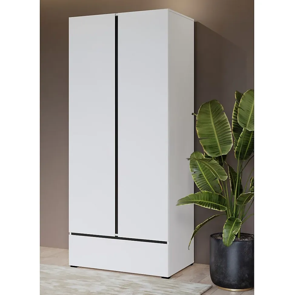 Armoire HAVANA 90 cm 2 portes et 1 tiroir Coloris blanc et noir Design moderne et fonctionnel
