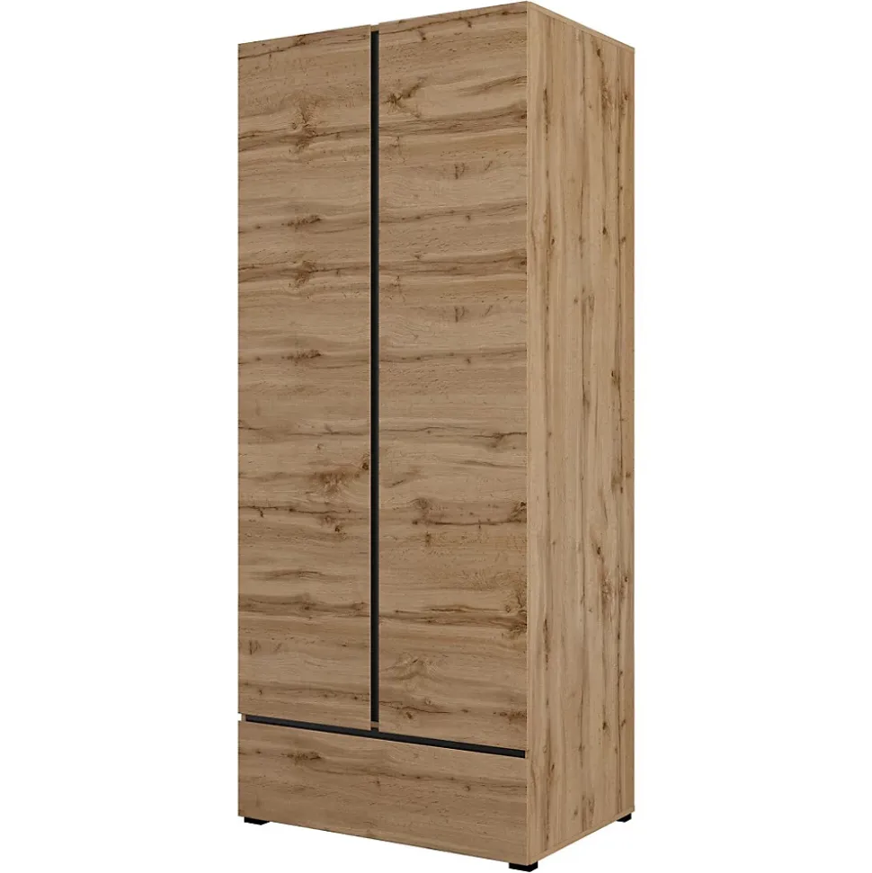 Armoire HAVANA 90 cm Chene et noir 2 portes et 1 tiroir Rangement compact au style naturel