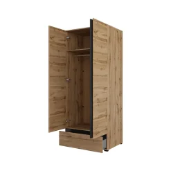 Armoire HAVANA 90 cm Chene et noir 2 portes et 1 tiroir Rangement compact au style naturel