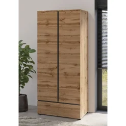 Armoire HAVANA 90 cm Chene et noir 2 portes et 1 tiroir Rangement compact au style naturel