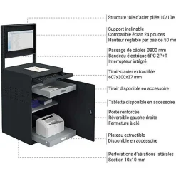 Armoire informatique fixe - Gris anthracite - Box écran 24 pouces inclinable - W040010027-GCGA
