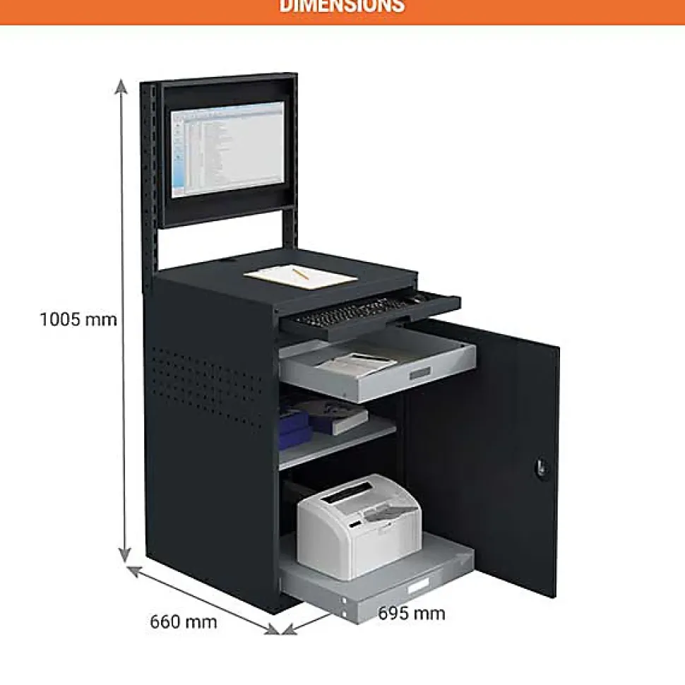 Armoire informatique fixe - Bleu industriel - Box écran 24 pouces inclinable et plateau - W040010029-GCBI