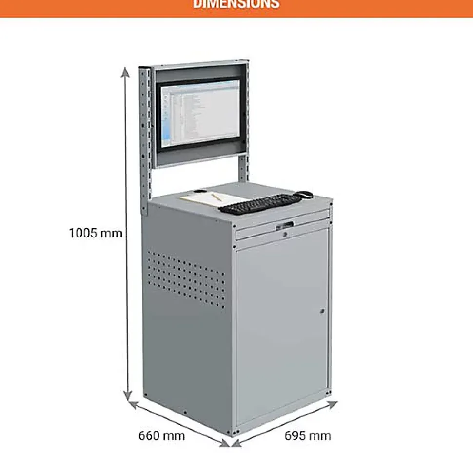 Armoire informatique fixe - Bleu industriel - Box écran 24 pouces inclinable - W040010027-GCBI
