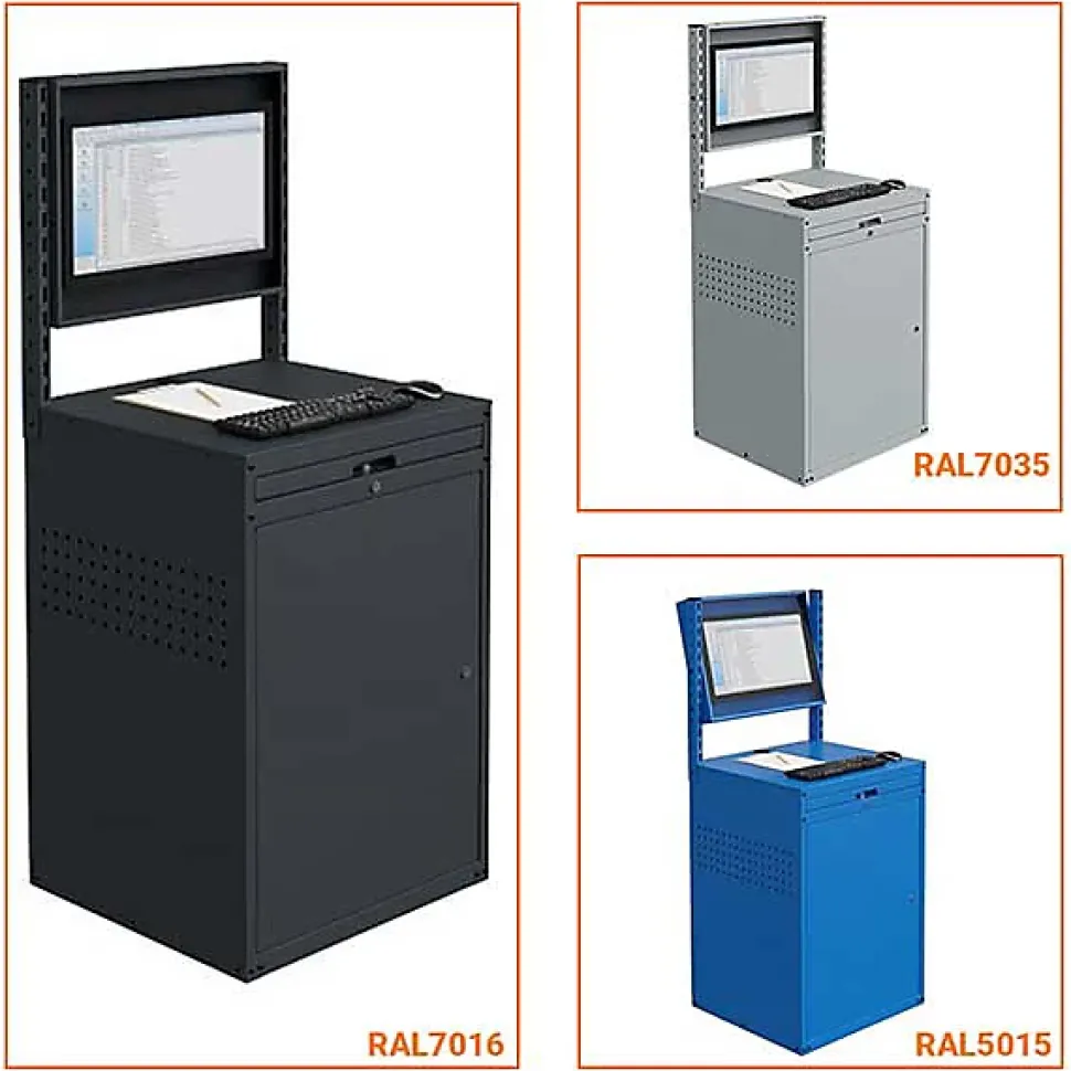 Armoire informatique fixe - Bleu industriel - Box écran 24 pouces inclinable - W040010027-GCBI