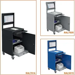 Armoire informatique fixe - Bleu industriel - Box écran 24 pouces inclinable et plateau - W040010030-GCBI