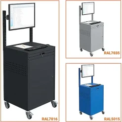 Armoire informatique mobile - Bleu industriel - Support écran sur rail - W040010032-GCBI